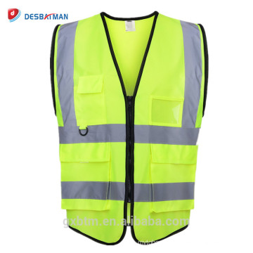 Gilet gilet haute visibilité jaune néon à porter sur d&#39;autres vêtements de construction gilet de sécurité réfléchissant de travail avec de nombreuses poches